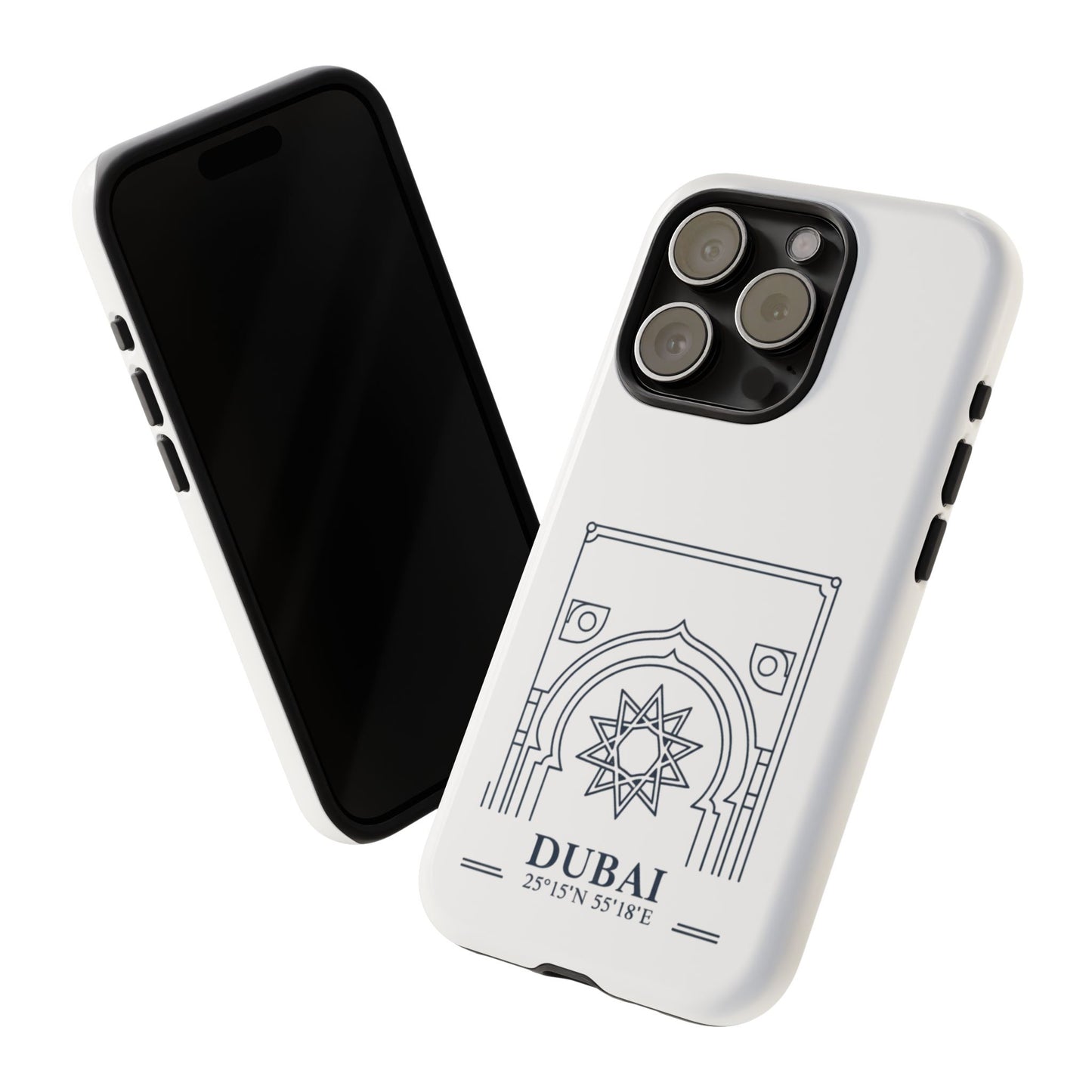 Dubai Architectural Phone Case — Minimal Souvenir Travel Design with Coordinates