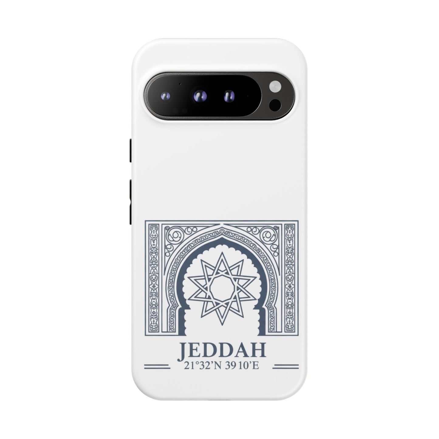 Jeddah Coordinates Phone Case — Arabic Arch Geometric Design