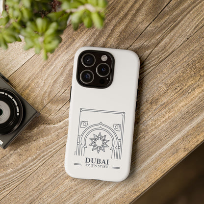 Dubai Architectural Phone Case — Minimal Souvenir Travel Design with Coordinates