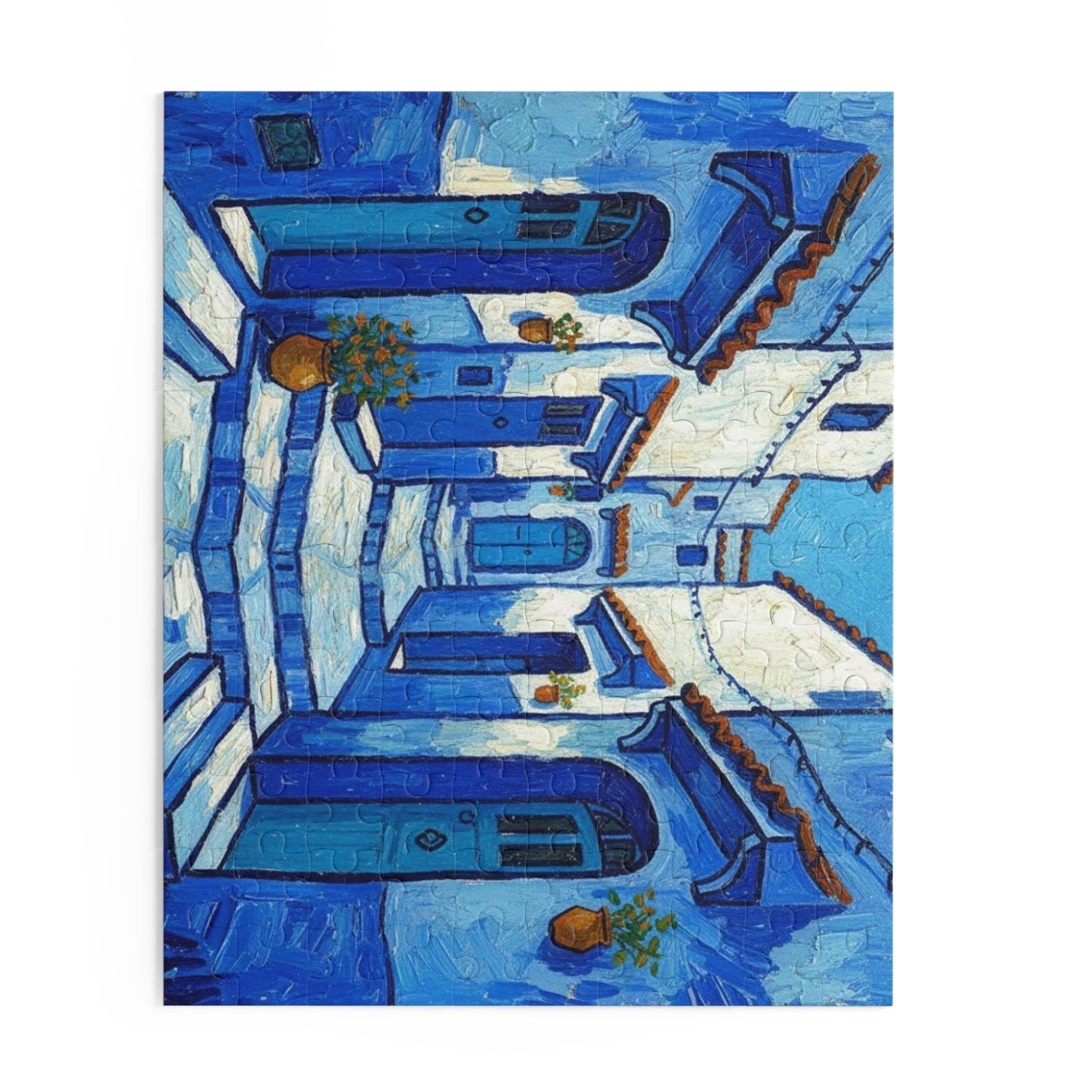 Blue Mediterranean Alley Puzzle — 120/252/500-Piece Jigsaw