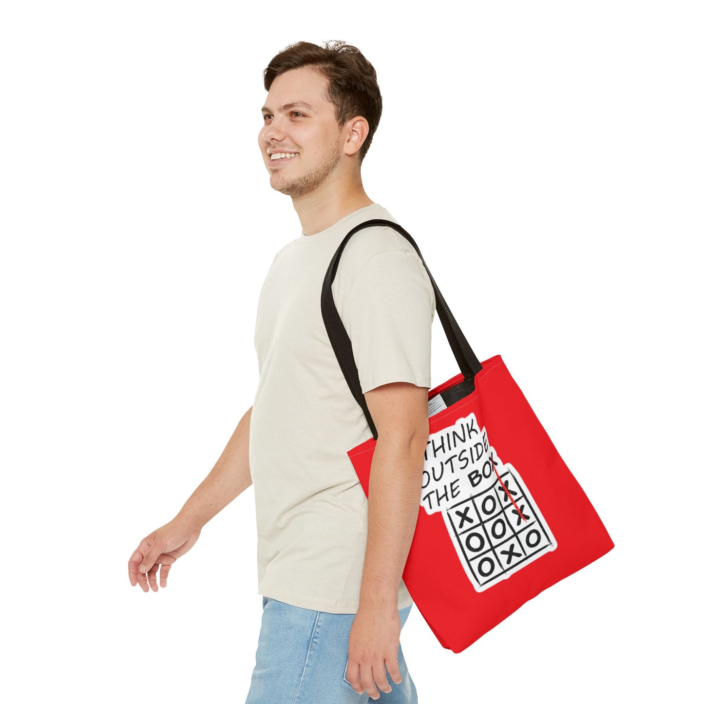 Think Outside the Box Tote Bag — Red Tic-Tac-Toe Motivational Canvas Tote