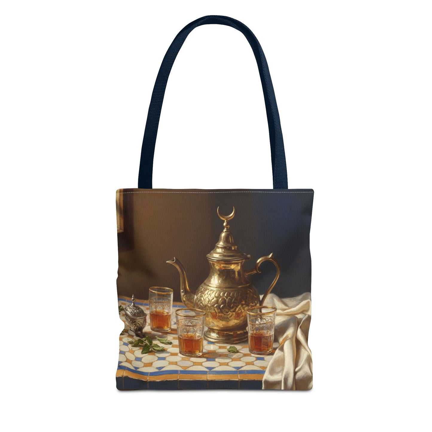 Moroccan Tea Set Tote Bag — Brass Teapot & Glasses AOP Tote