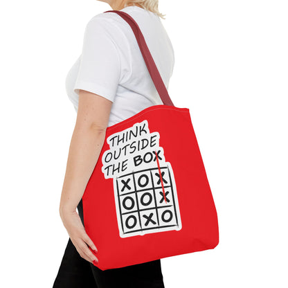 Think Outside the Box Tote Bag — Red Tic-Tac-Toe Motivational Canvas Tote