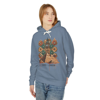 Cairo to London Vintage Pyramid Hoodie — Travel & Retro Mosaic Graphic