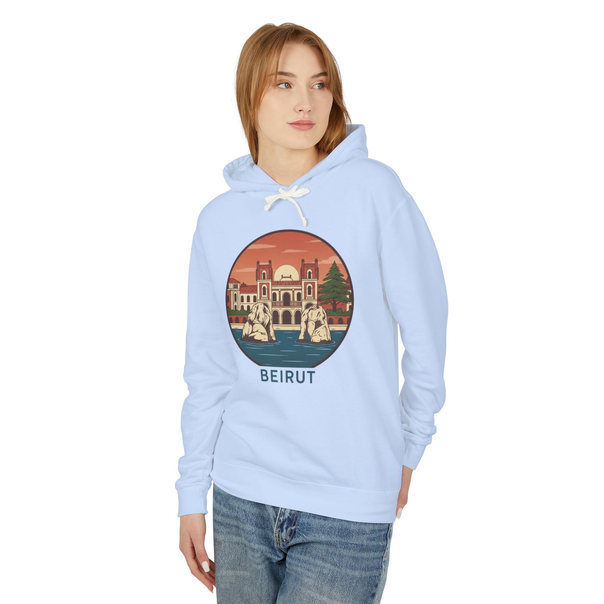 Beirut Vintage Landmark Hoodie — Retro Cityscape Graphic Hooded Sweatshirt