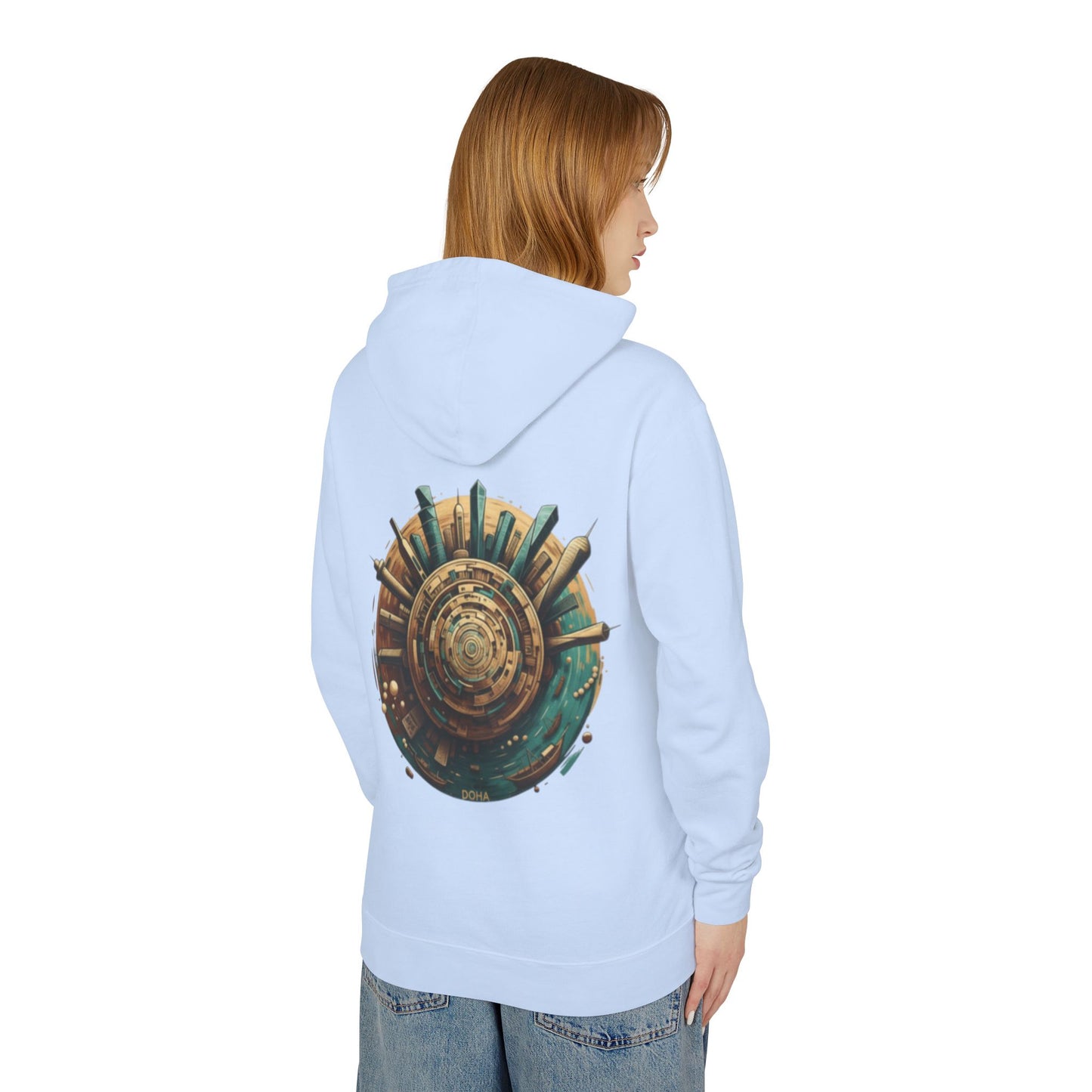 Hoodie — Retro Futuristic City Planet Graphic Hooded Sweatshirt