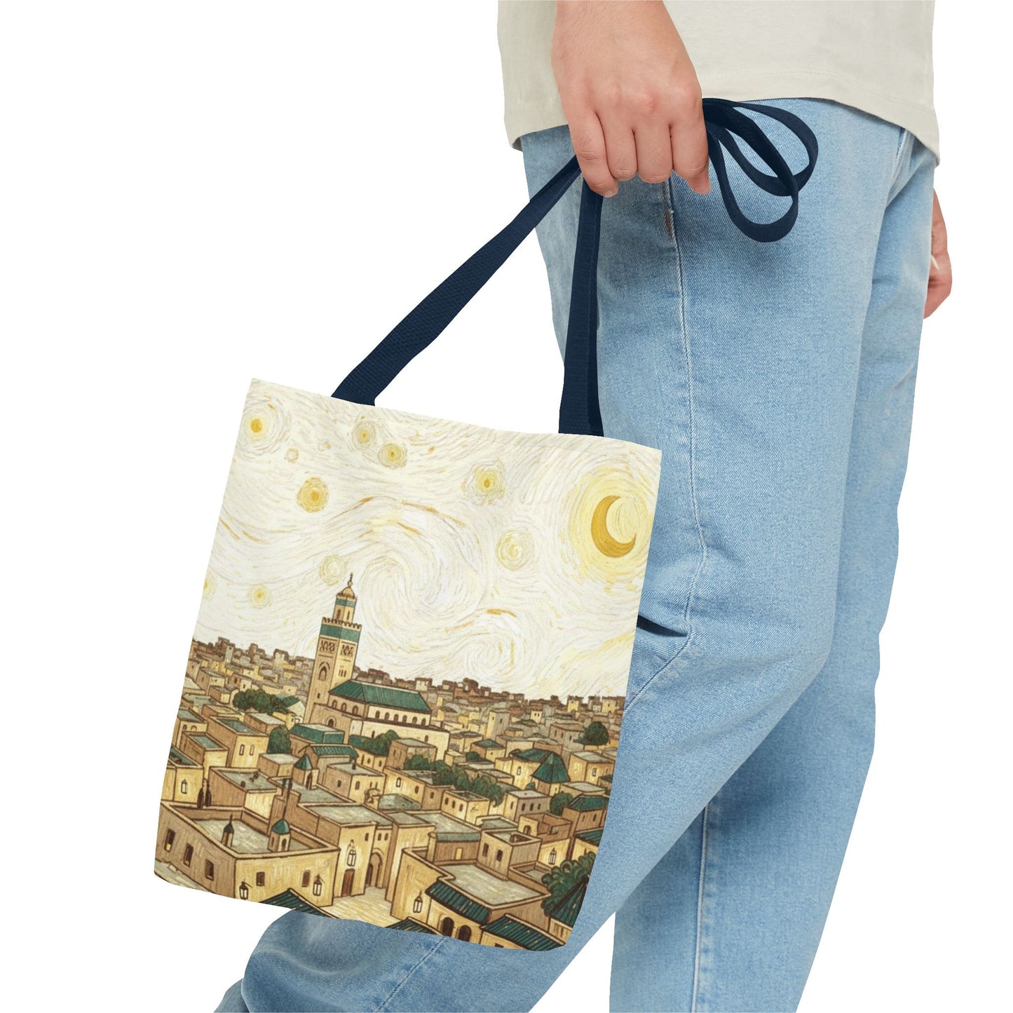 Starry Night Cityscape Tote Bag — Vintage Moroccan Skyline All-Over Print