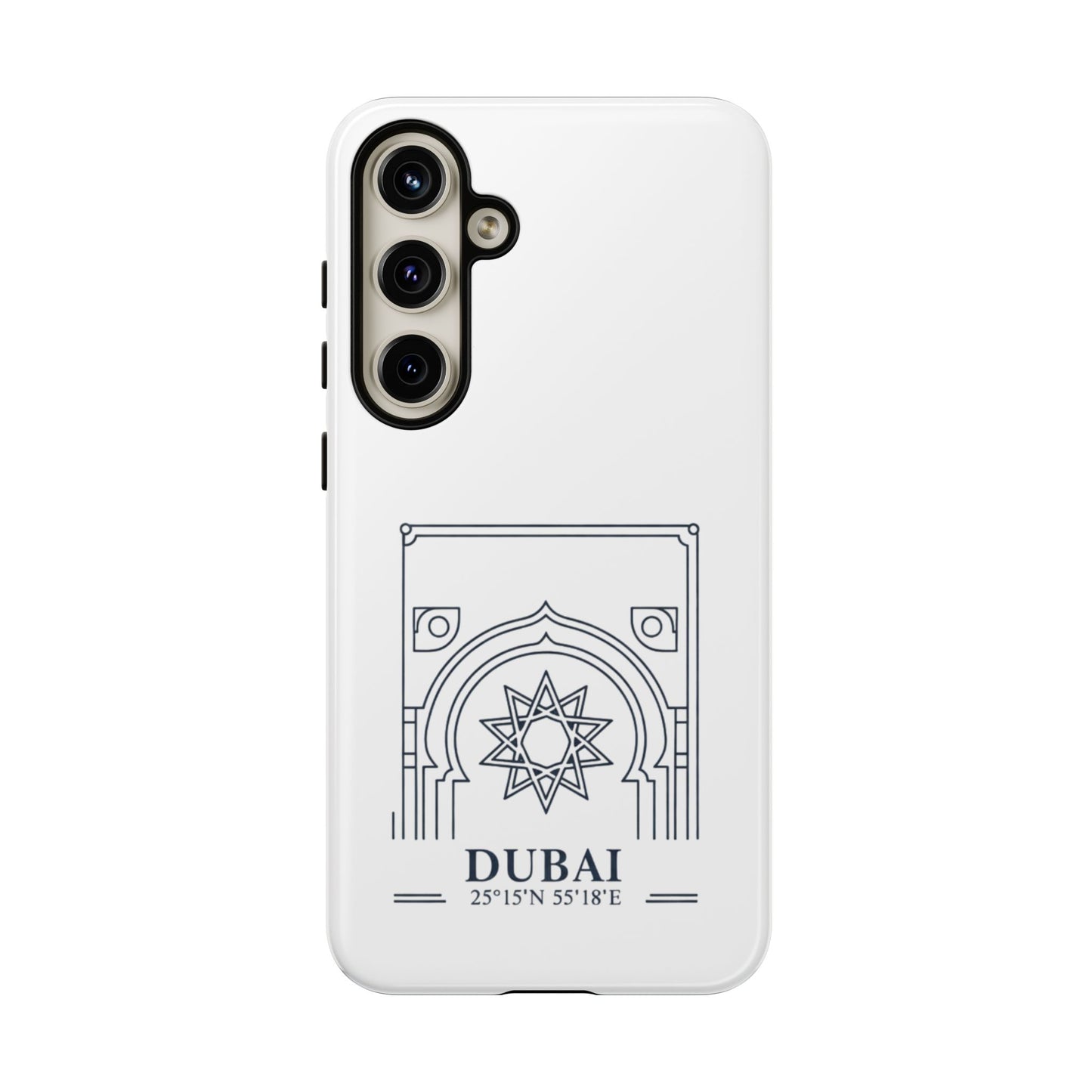 Dubai Architectural Phone Case — Minimal Souvenir Travel Design with Coordinates