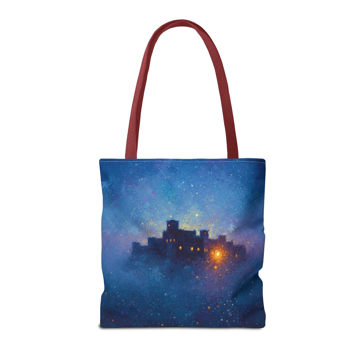 Starry Night Castle Tote Bag — Mystical Galaxy Scene All-Over Print