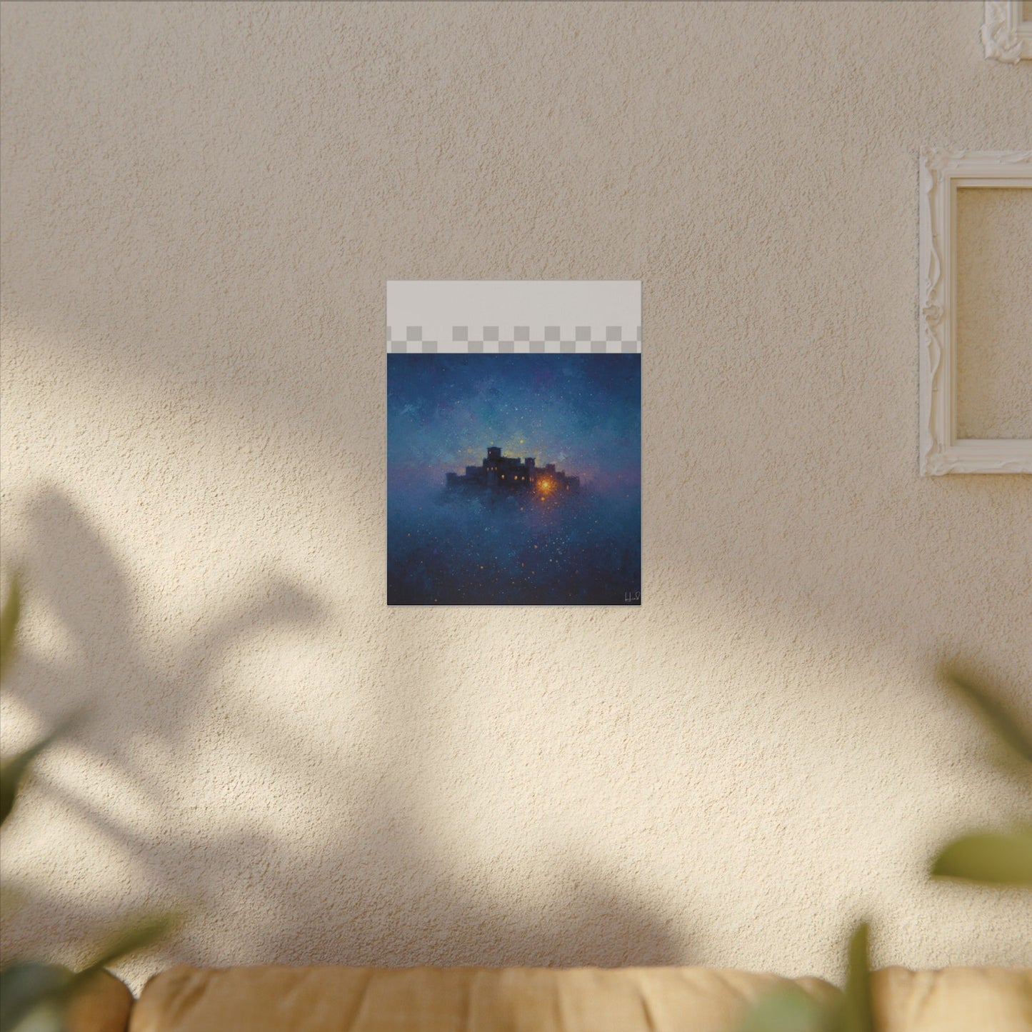 Tableau sur toile mate « Forteresse de la Nuit Étoilée » — Paysage mystique de château bleu