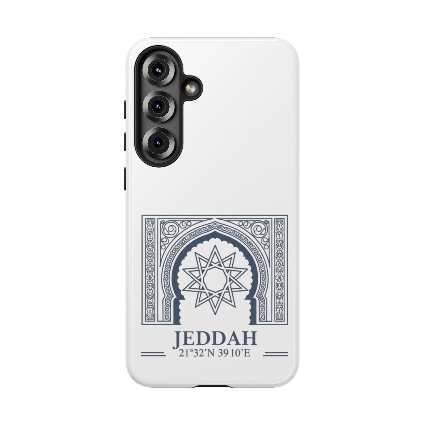 Jeddah Coordinates Phone Case — Arabic Arch Geometric Design