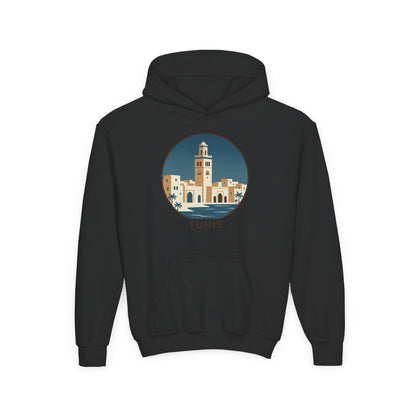 Tunis Youth Hoodie — Retro Tunis Cityscape Sweatshirt
