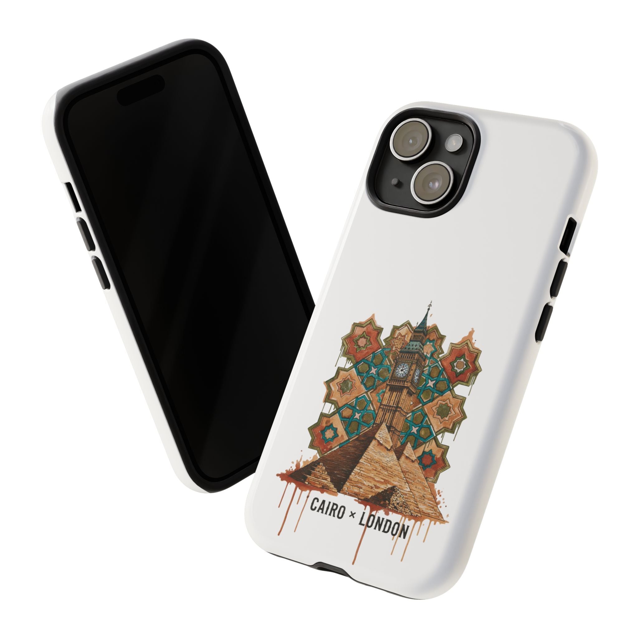 Cairo × London Phone Case — Vintage Mosaic Pyramids & Big Ben Travel Design