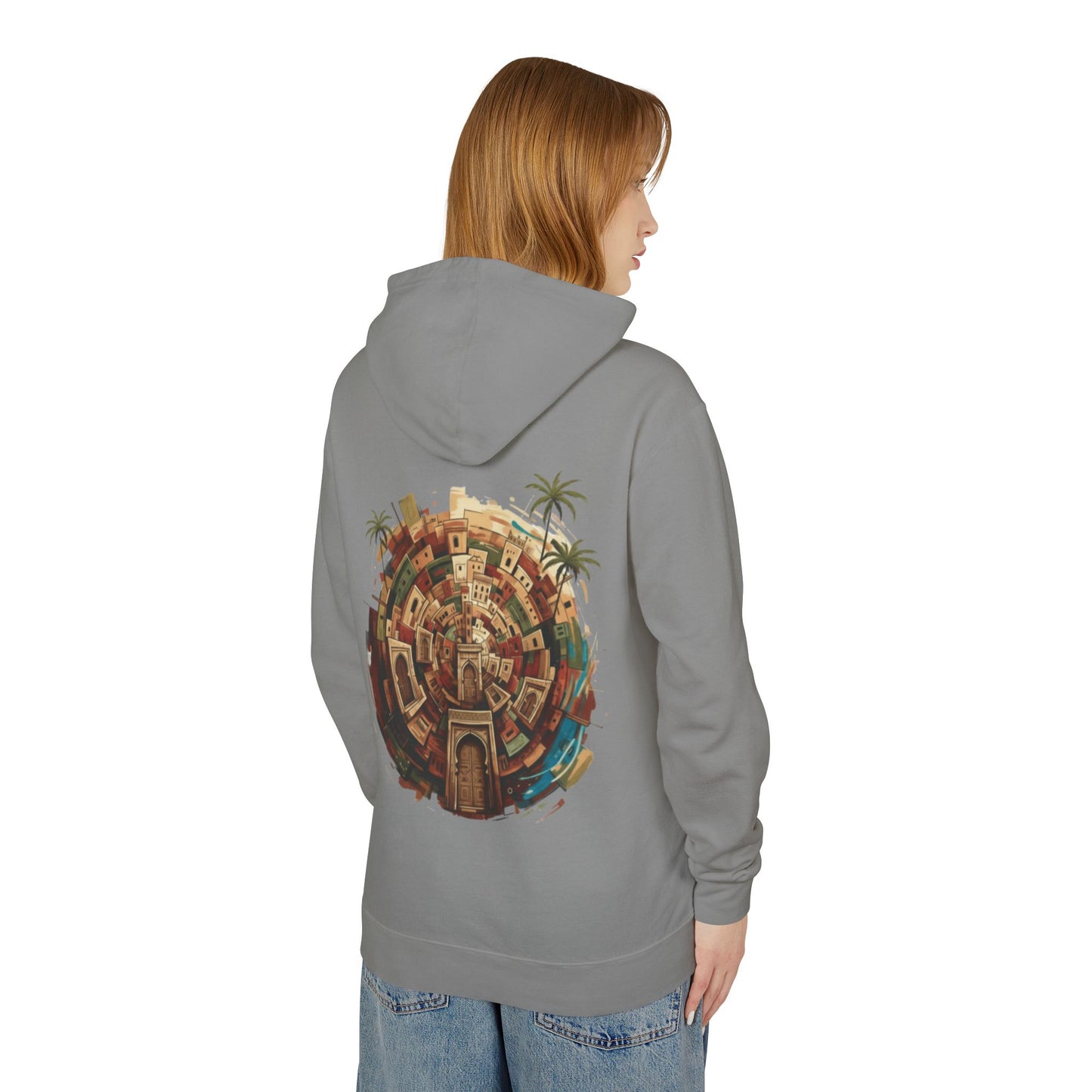 Lightweight Hoodie — Vintage Moroccan Medina Circle Back Print