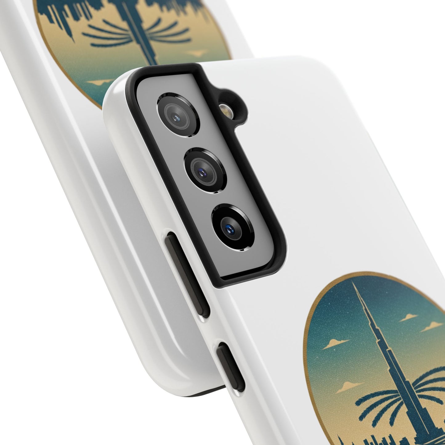 Coque de téléphone résistante motif skyline de Dubaï — Étui de voyage rétro palmiers du désert
