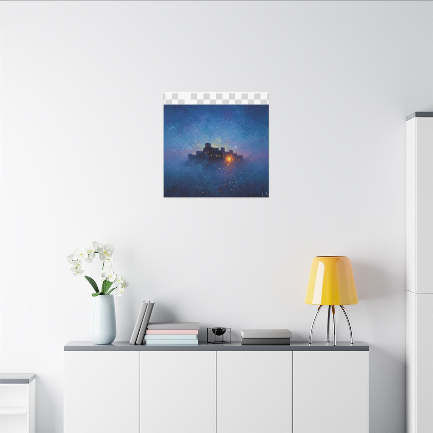 Tableau sur toile mate « Forteresse de la Nuit Étoilée » — Paysage mystique de château bleu