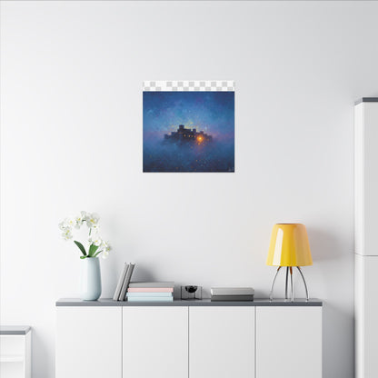 Tableau sur toile mate « Forteresse de la Nuit Étoilée » — Paysage mystique de château bleu