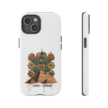 Cairo × London Phone Case — Vintage Mosaic Pyramids & Big Ben Travel Design