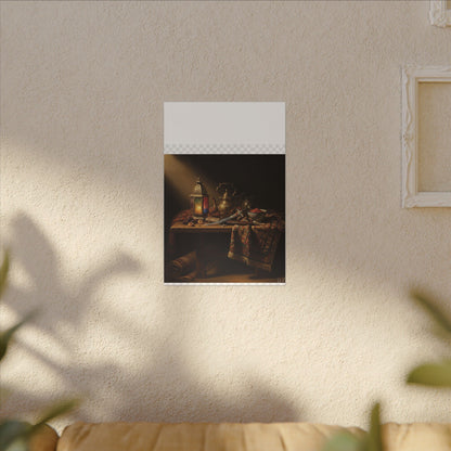 Oriental Still Life Canvas — Vintage Brass Teapot & Lantern Wall Art