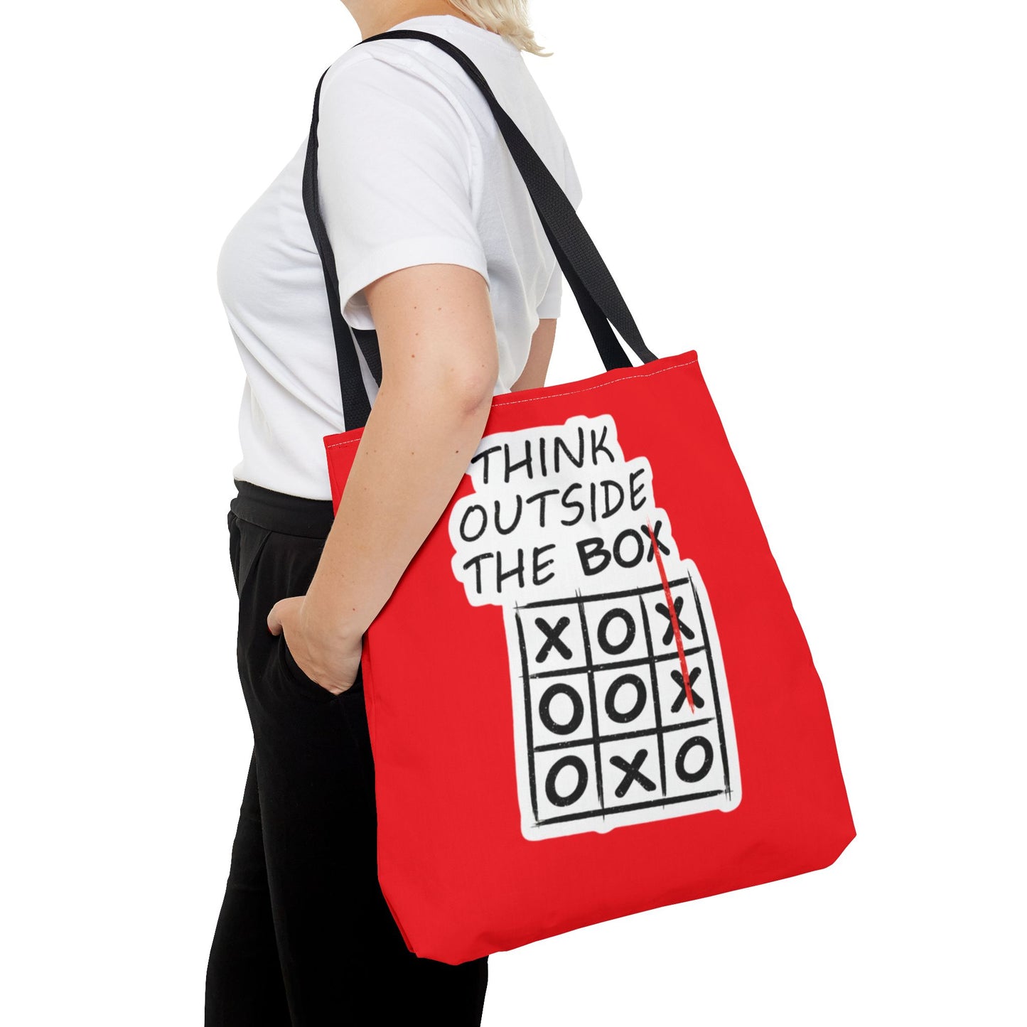 Think Outside the Box Tote Bag — Red Tic-Tac-Toe Motivational Canvas Tote