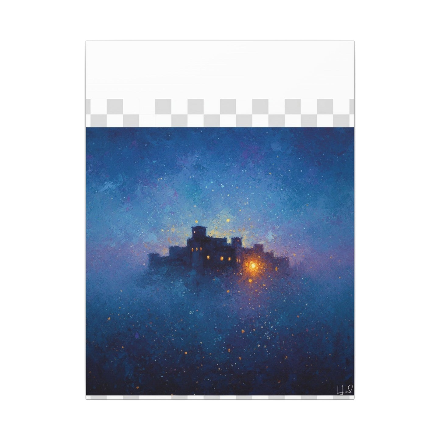 Tableau sur toile mate « Forteresse de la Nuit Étoilée » — Paysage mystique de château bleu
