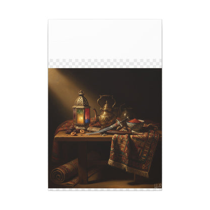 Oriental Still Life Canvas — Vintage Brass Teapot & Lantern Wall Art