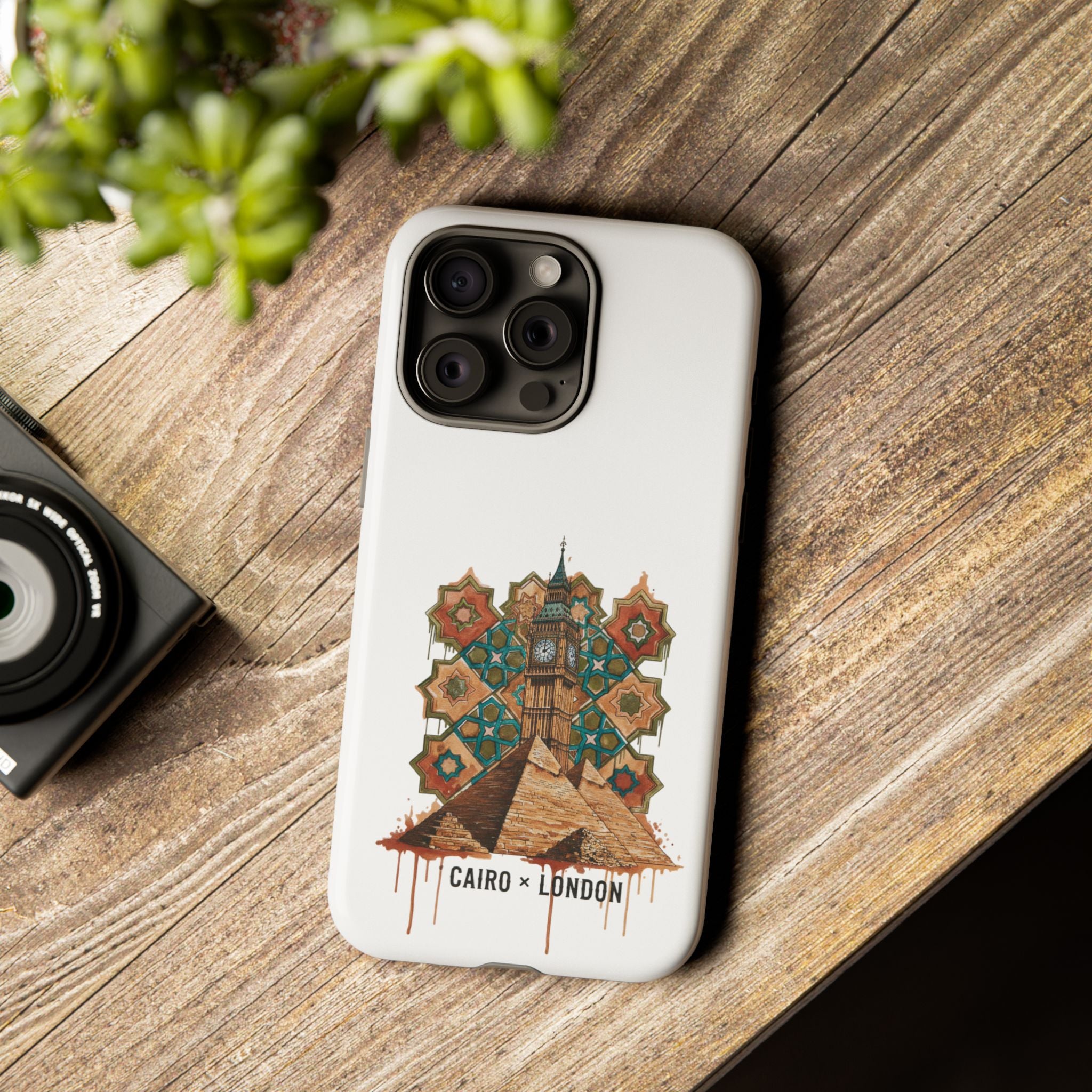 Cairo × London Phone Case — Vintage Mosaic Pyramids & Big Ben Travel Design
