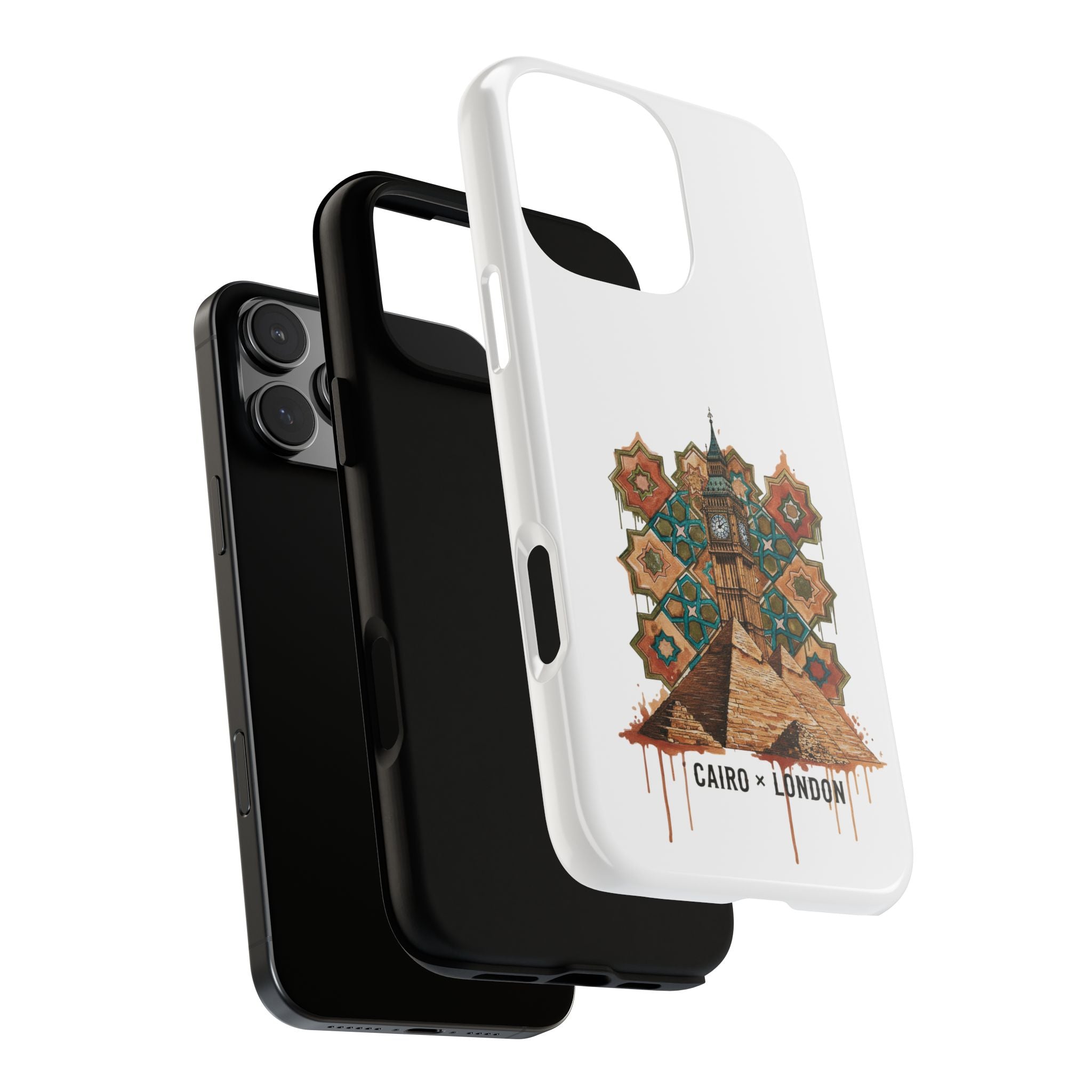 Cairo × London Phone Case — Vintage Mosaic Pyramids & Big Ben Travel Design