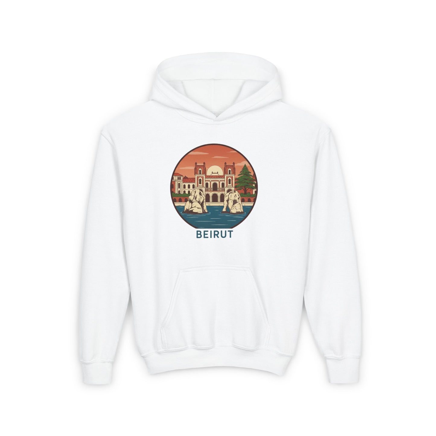 Beirut Skyline Youth Hoodie - Vintage City Illustration