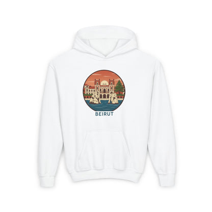Beirut Skyline Youth Hoodie - Vintage City Illustration