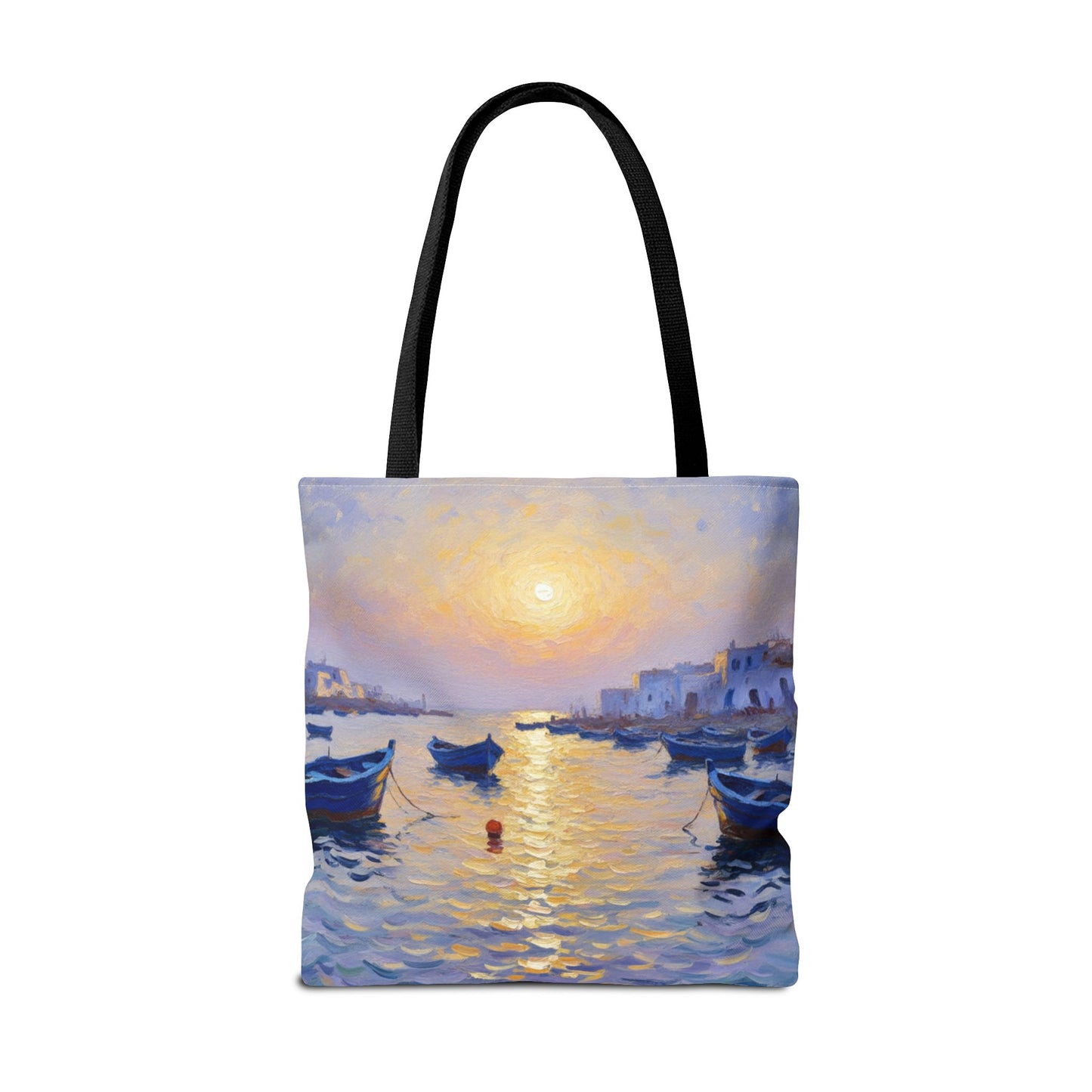 Sunset Harbor Tote Bag - Seaside Boats Art Print