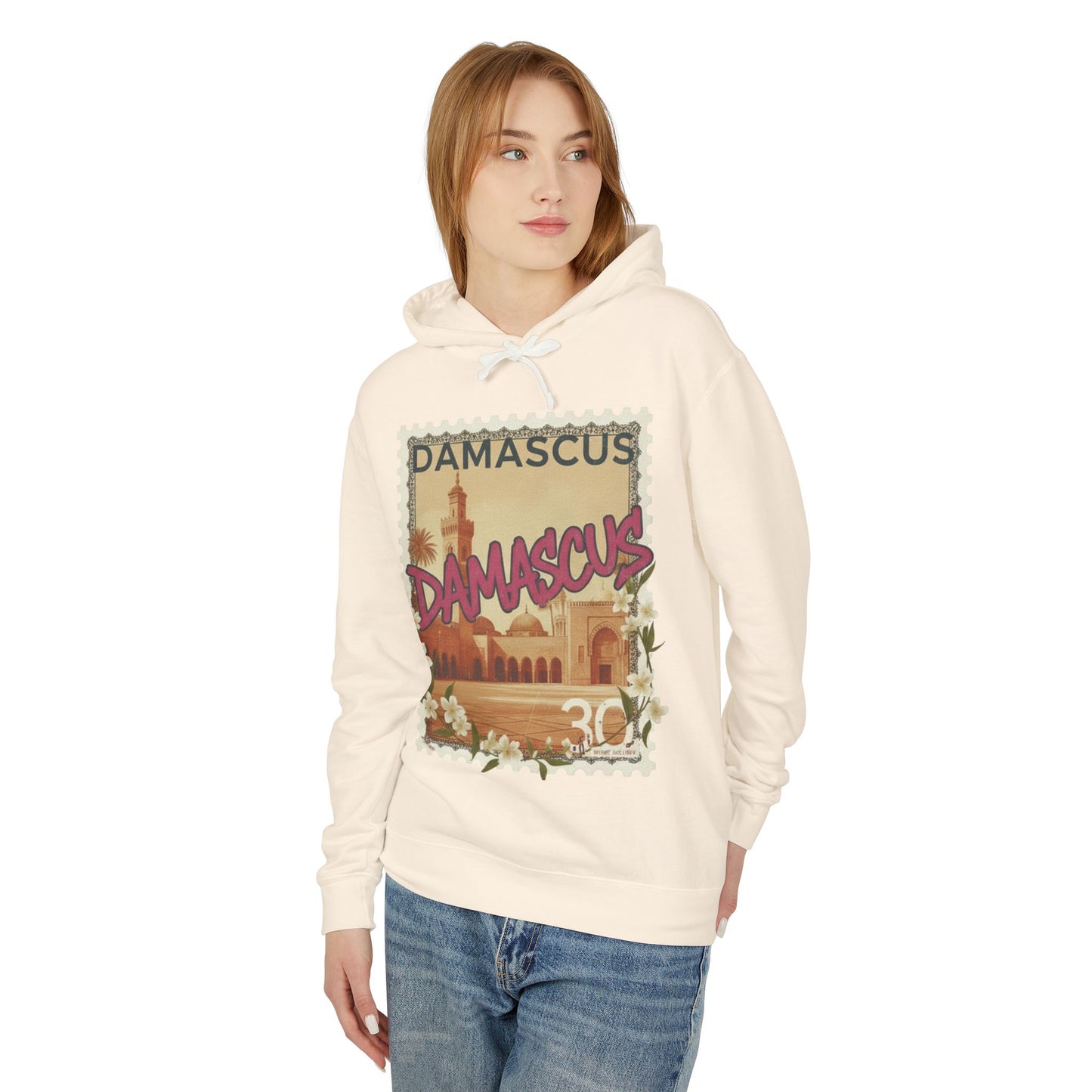 Damascus Vintage Postage Hoodie — Retro Travel Sweatshirt