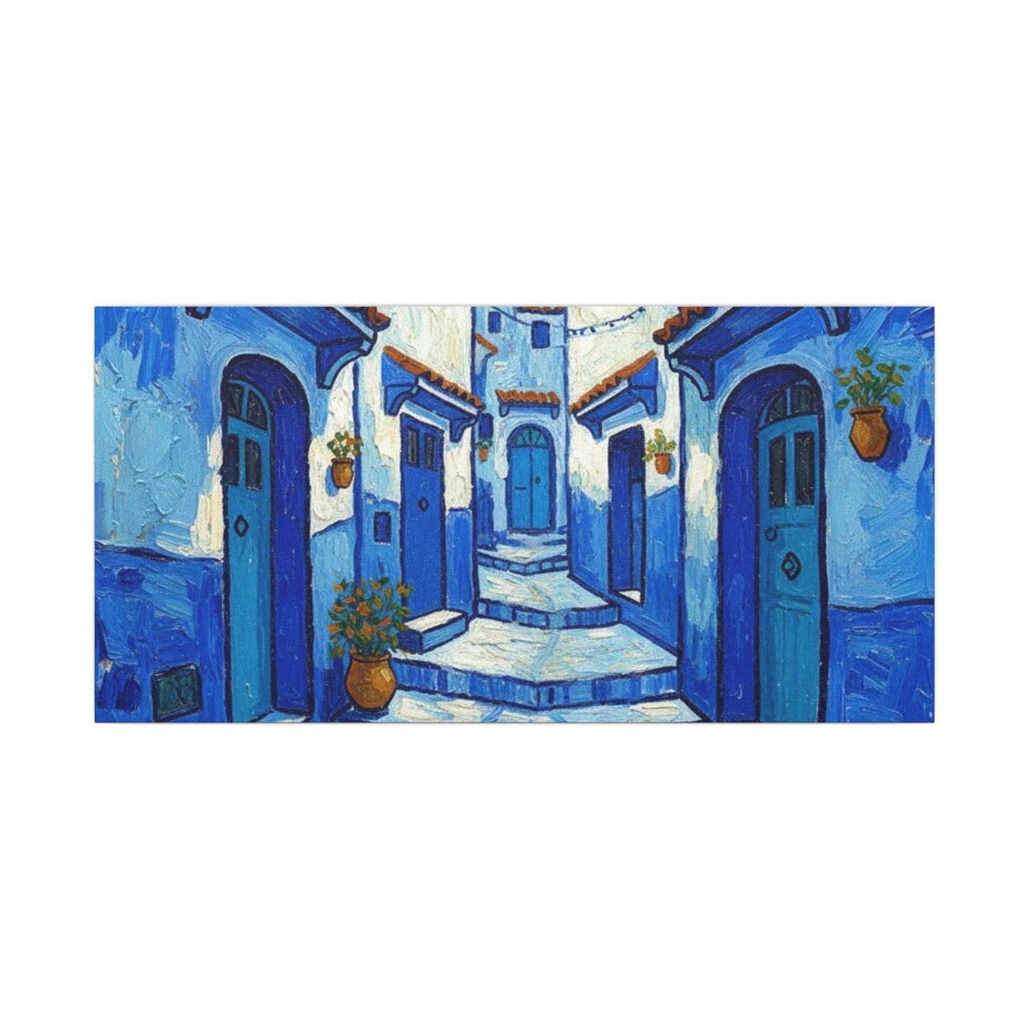 Mediterranean Blue Alley Canvas Print — Stretched Matte Wall Art