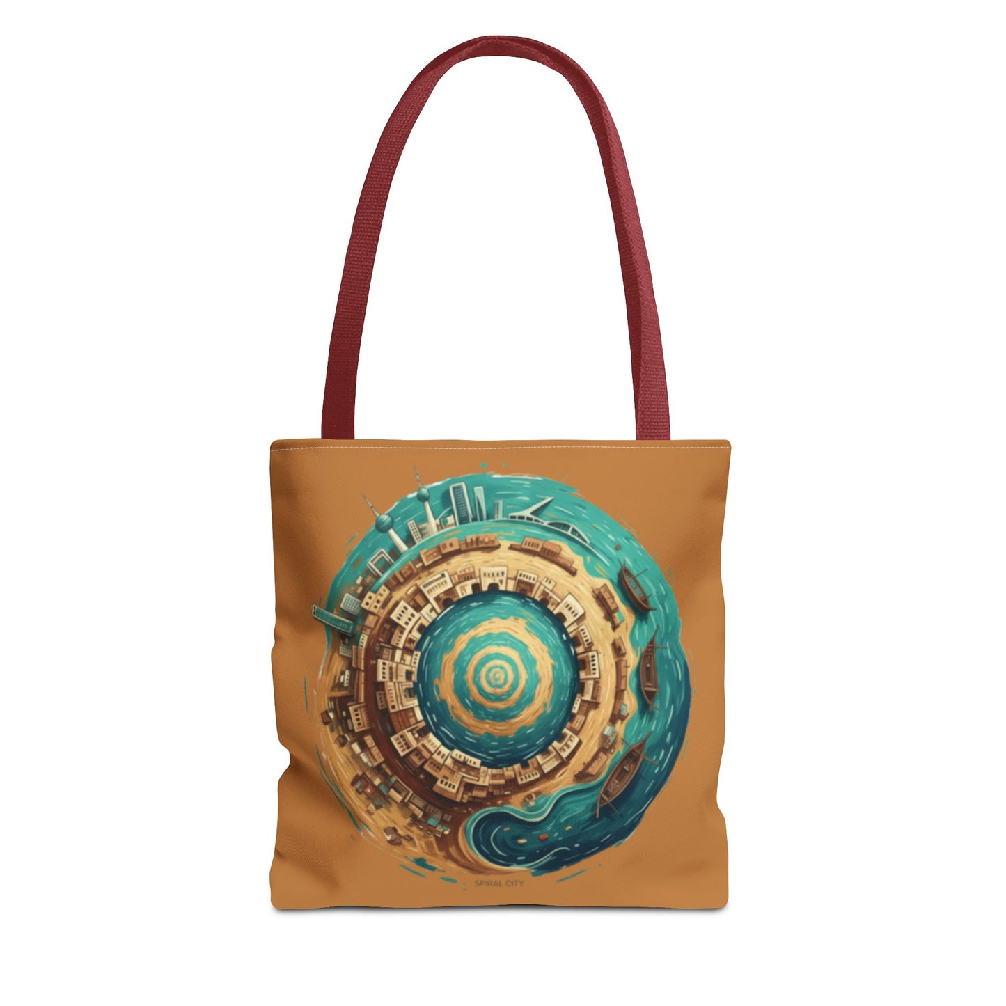 Round Cityscape Tote Bag — Abstract Turquoise & Gold Planet Design