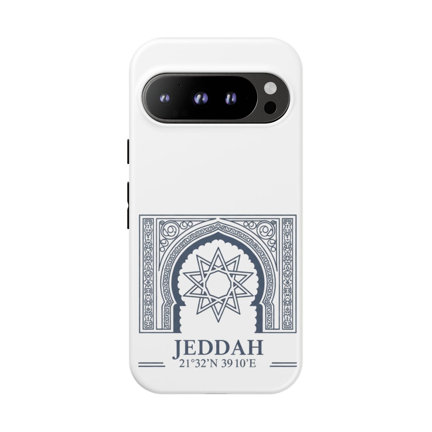Jeddah Coordinates Phone Case — Arabic Arch Geometric Design