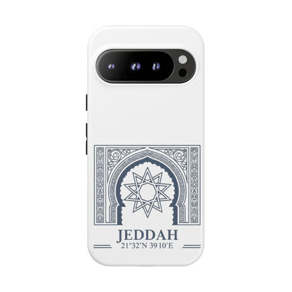 Jeddah Coordinates Phone Case — Arabic Arch Geometric Design