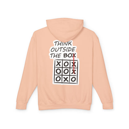 Think Outside the Box Hoodie — Tic-Tac-Toe Graphic Lightweight Hooded Sweatshirt