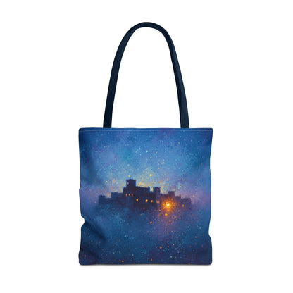 Starry Night Castle Tote Bag — Mystical Galaxy Scene All-Over Print