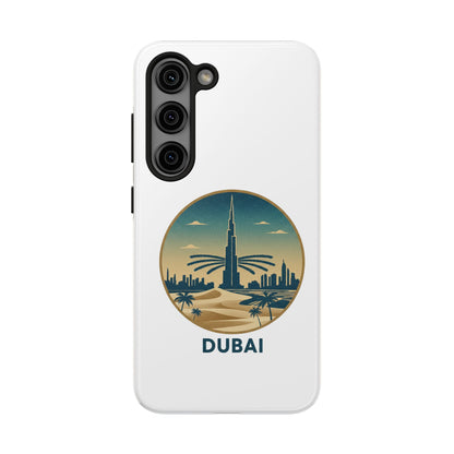Coque de téléphone résistante motif skyline de Dubaï — Étui de voyage rétro palmiers du désert