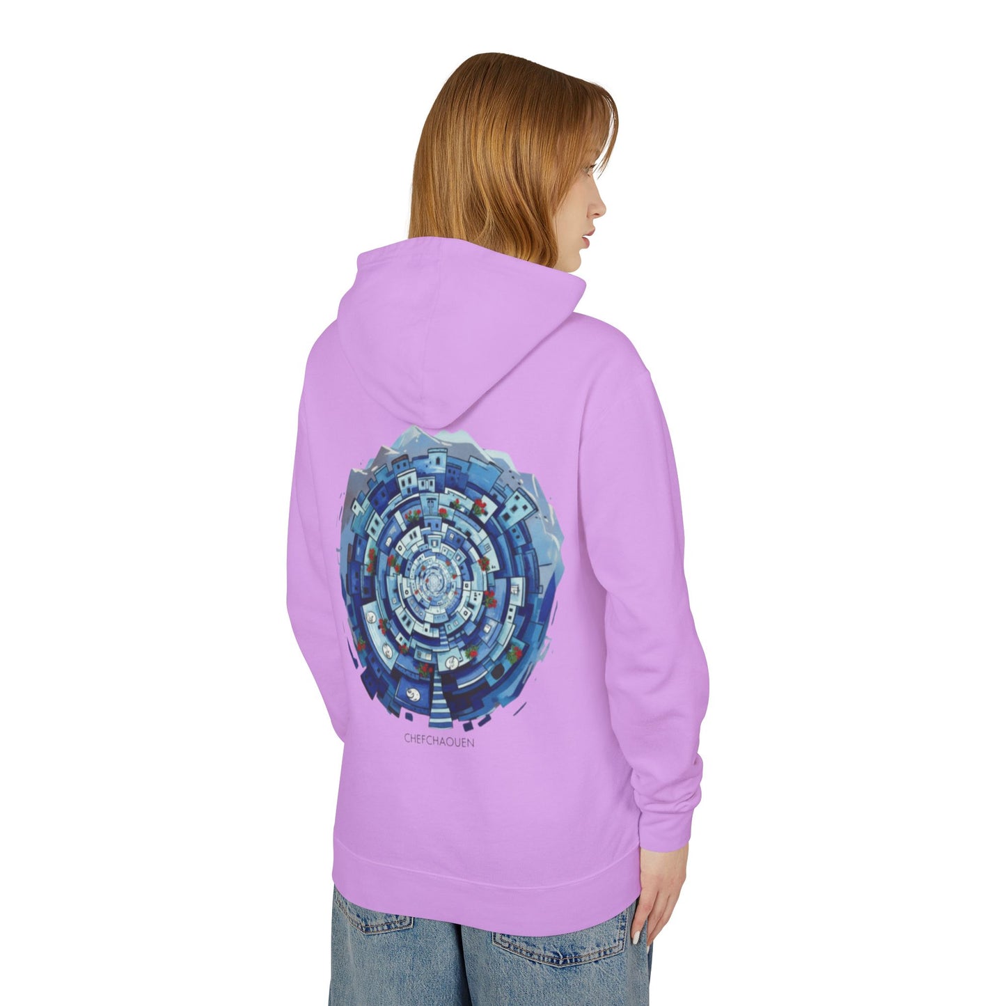 Abstract Blue Mandala Hoodie — Geometric Spiral Art Lightweight Hoodie