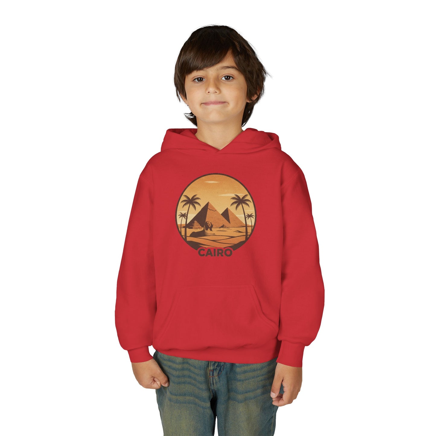 Youth Hoodie - Cairo Retro Pyramids Sunset Graphic