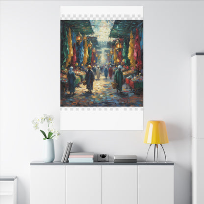 Middle Eastern Market Matte Canvas Wall Art — Colorful Bazaar Street Scene