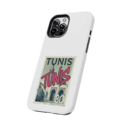 Coque de téléphone résistante à motif timbre vintage de Tunis — Étui de téléphone rétro pour voyage en Tunisie