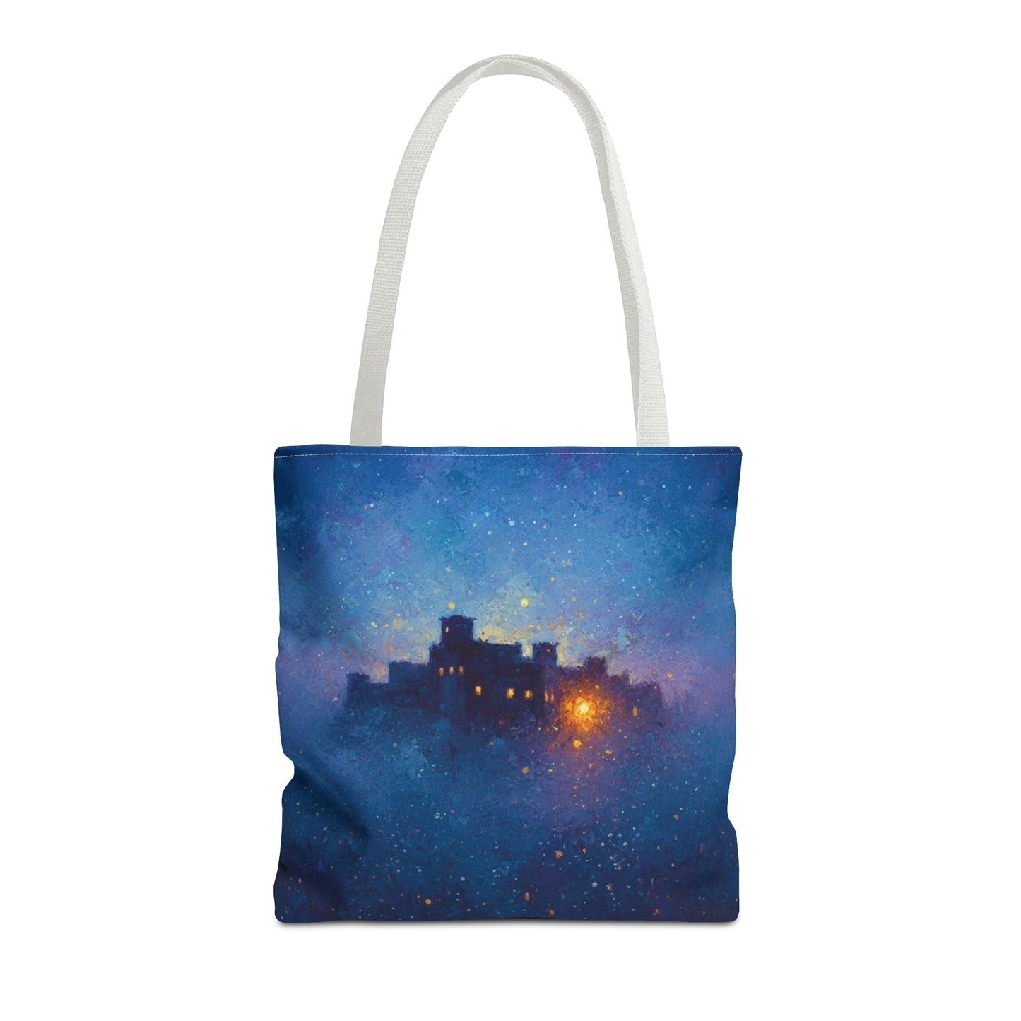 Starry Night Castle Tote Bag — Mystical Galaxy Scene All-Over Print