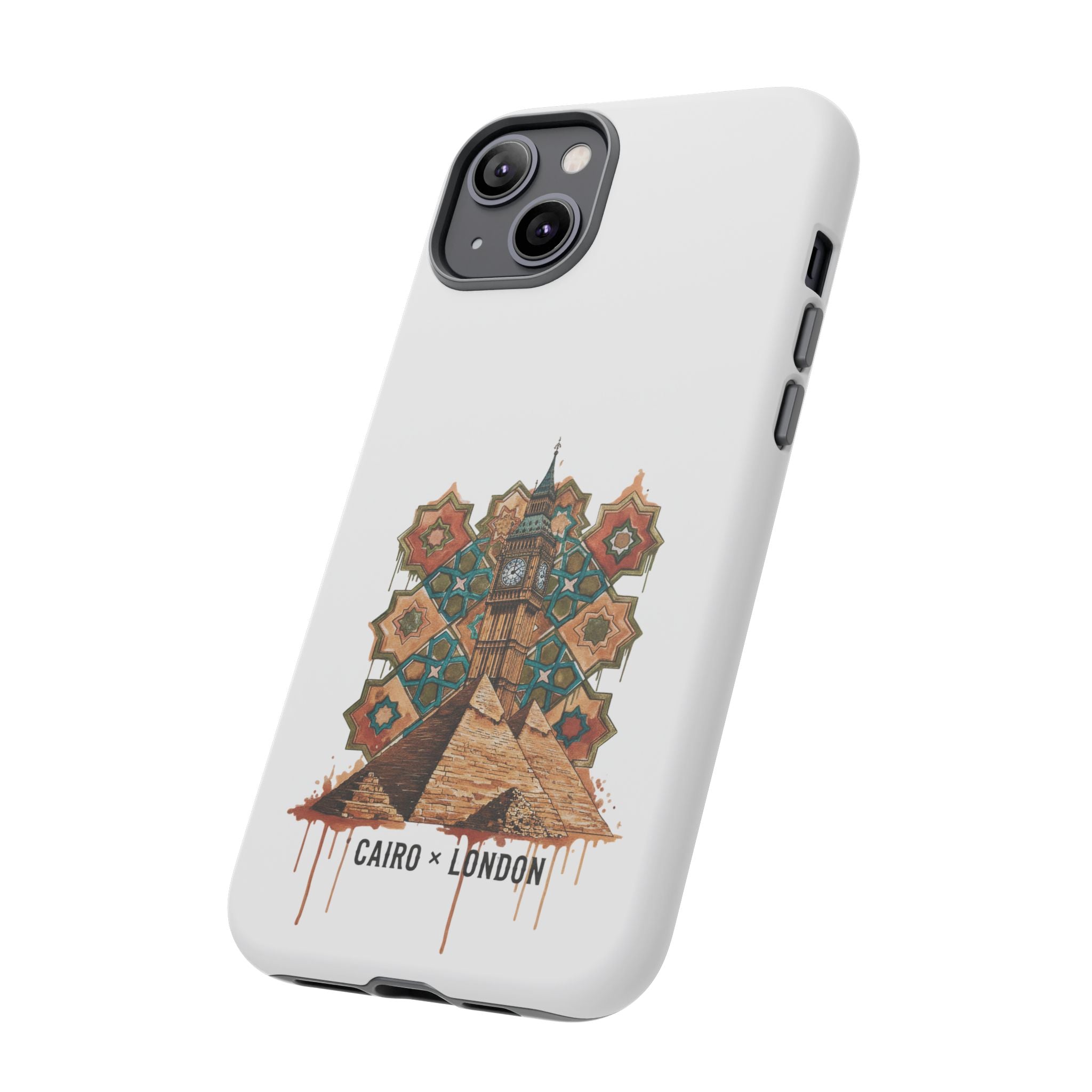 Cairo × London Phone Case — Vintage Mosaic Pyramids & Big Ben Travel Design