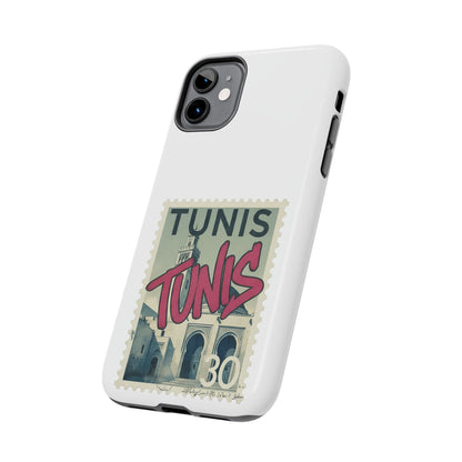 Coque de téléphone résistante à motif timbre vintage de Tunis — Étui de téléphone rétro pour voyage en Tunisie