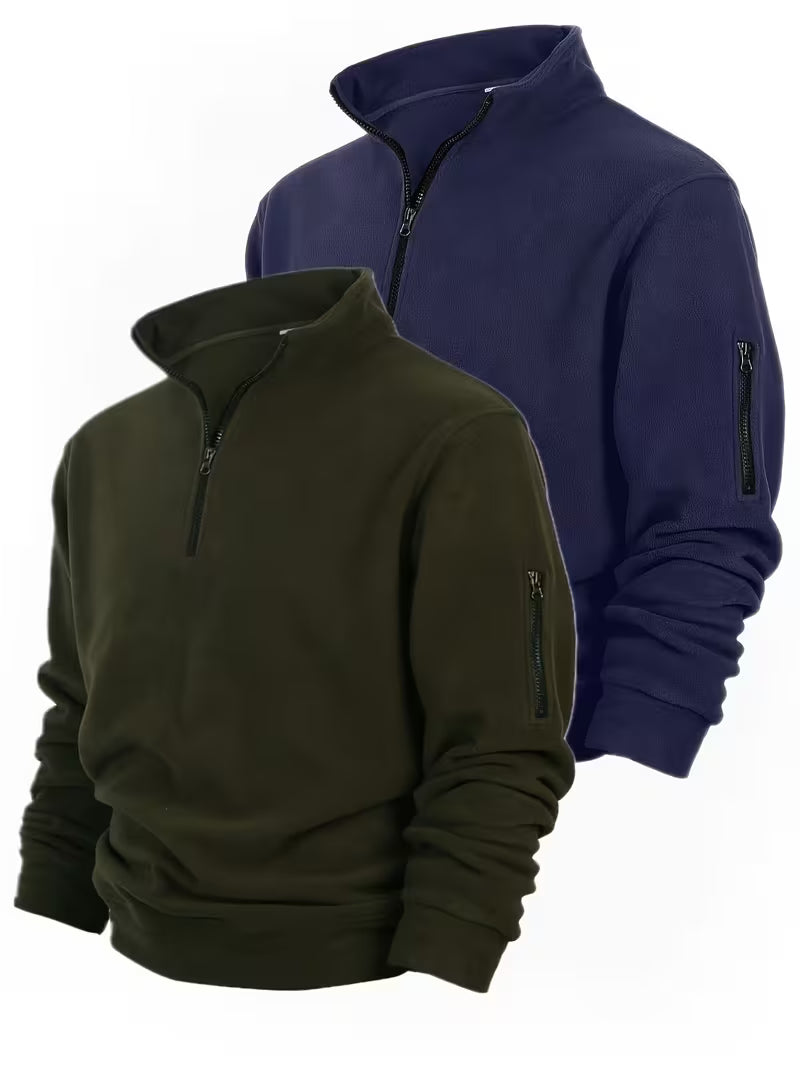 Men's Double-Sided Fleece Half-Zip Henley Shirt, Versatile Top, Everyday Outfit, Solid Color, Halfzip Design, Comfortable Fabric, Cozy Texture, Pullover Style, Zipup Shirt, Office Casual, Outdoor Wear