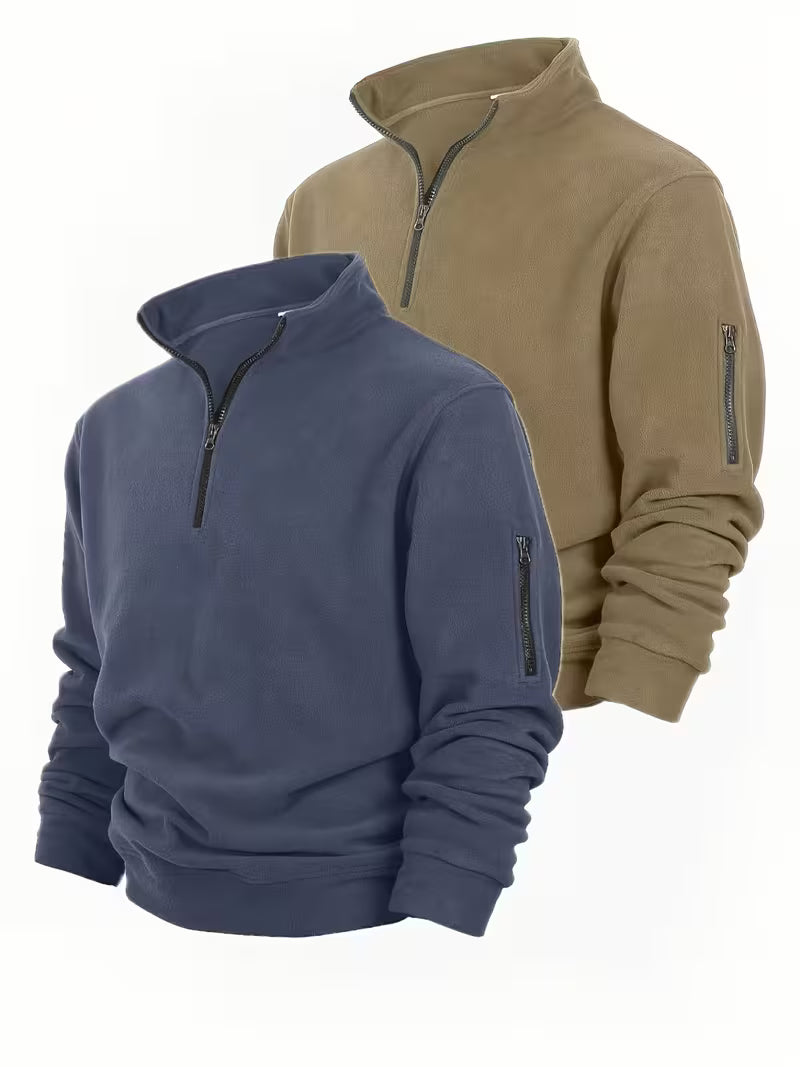 Men's Double-Sided Fleece Half-Zip Henley Shirt, Versatile Top, Everyday Outfit, Solid Color, Halfzip Design, Comfortable Fabric, Cozy Texture, Pullover Style, Zipup Shirt, Office Casual, Outdoor Wear
