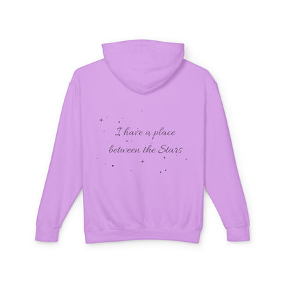 Starry Script Hoodie — "I Have a Place Between the Stars" Lightweight Pullover