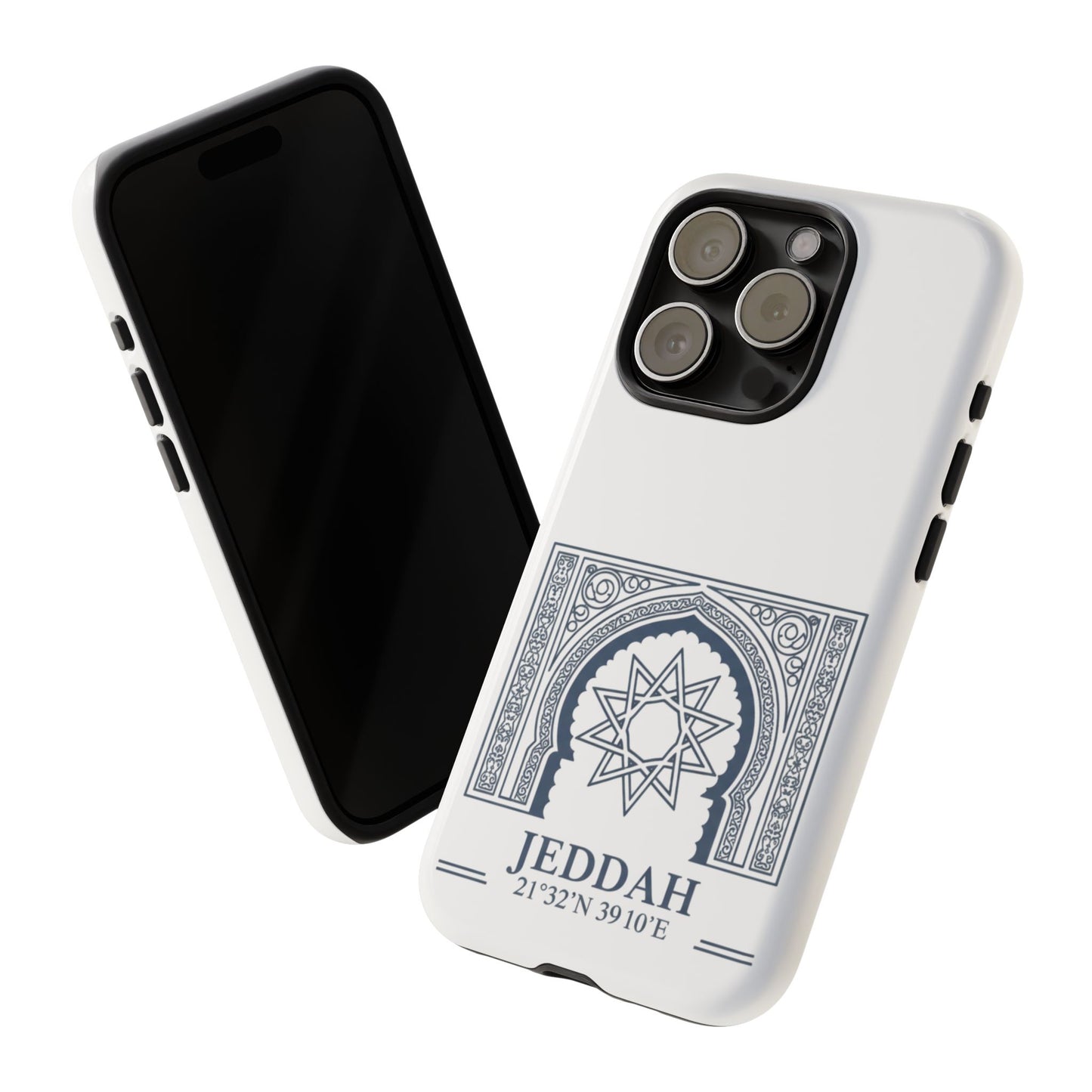 Jeddah Coordinates Phone Case — Arabic Arch Geometric Design